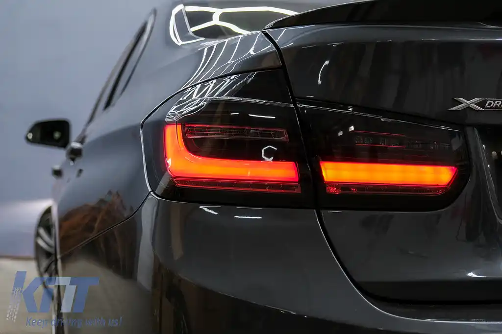 Stopuri LED BAR compatibil cu BMW Seria 3 F30 (2011-2019) Negru Fumuriu LCI Design cu Semnal Dinamic Secvential-image-6094305