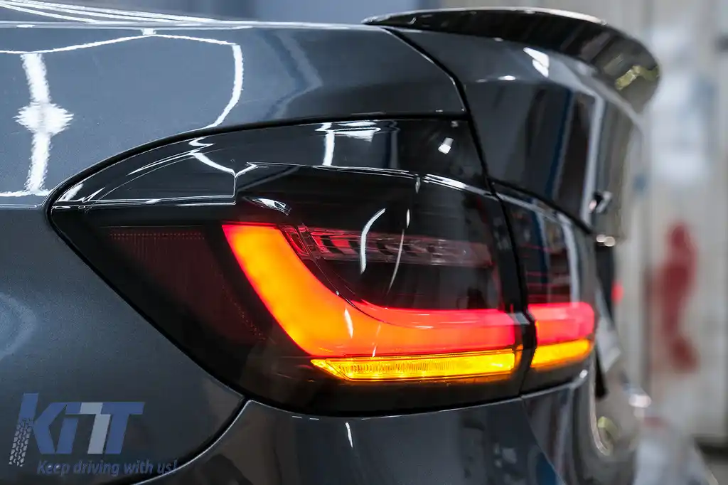Stopuri LED BAR compatibil cu BMW Seria 3 F30 (2011-2019) Negru Fumuriu LCI Design cu Semnal Dinamic Secvential-image-6094307