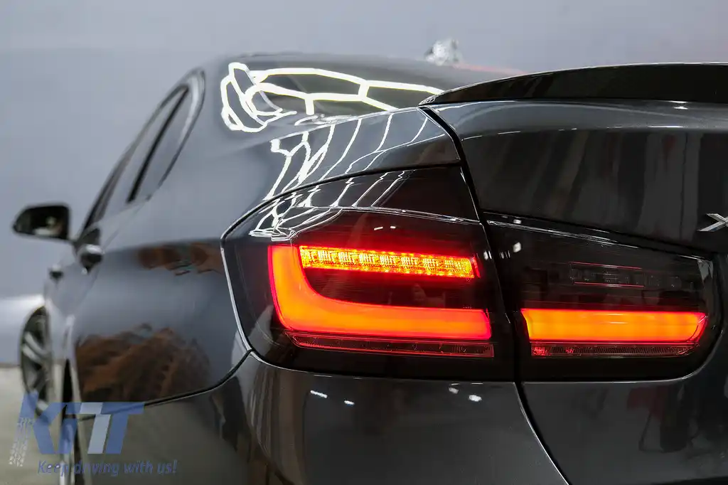Stopuri LED BAR compatibil cu BMW Seria 3 F30 (2011-2019) Negru Fumuriu LCI Design cu Semnal Dinamic Secvential-image-6094308