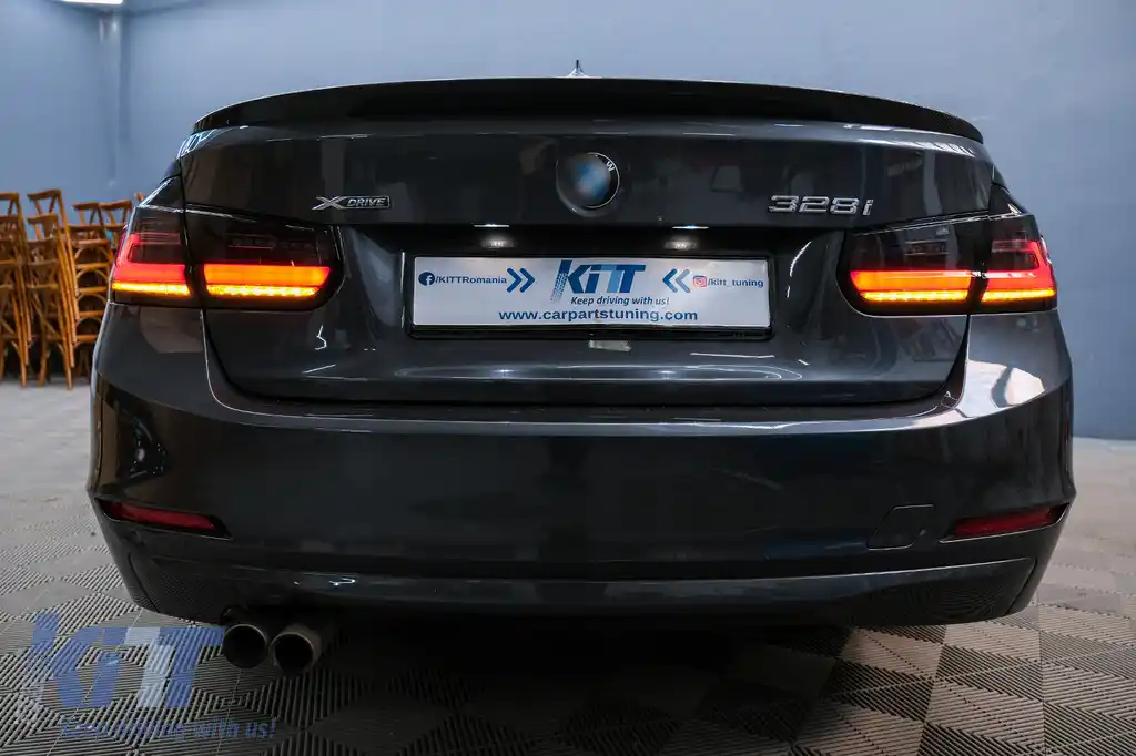Stopuri LED BAR compatibil cu BMW Seria 3 F30 (2011-2019) Negru Fumuriu LCI Design cu Semnal Dinamic Secvential-image-6094309