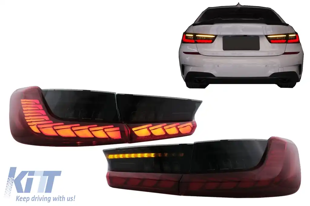 Stopuri LED compatibil cu BMW Seria 3 G20 G28 M3 G80 Sedan (2018-2022) Rosu Fumuriu cu Semnal Dinamic-image-6096958