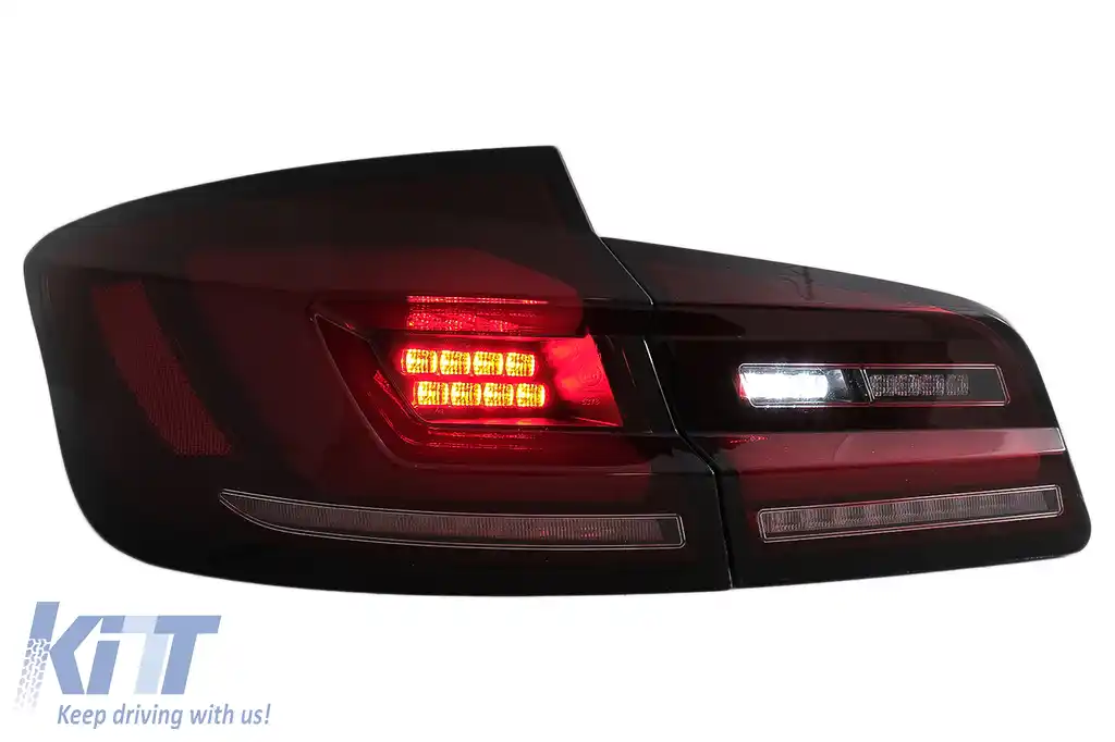 Stopuri LED compatibil cu BMW Seria 5 F10 (2011-2017) Rosu Fumuriu cu Semnal Dinamic Secvential-image-6096179