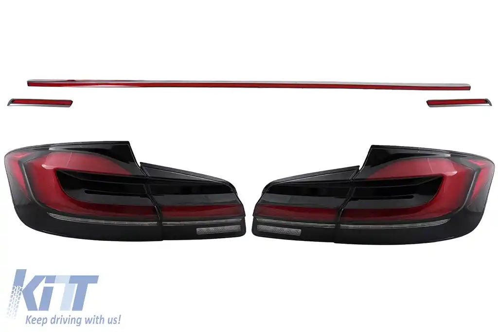 Stopuri LED compatibil cu BMW Seria 5 F10 (2011-2017) Rosu Negru cu Semnal Dinamic LCI G30 Design