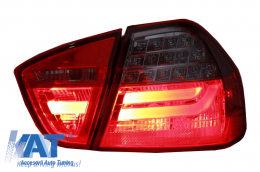 Stopuri LED Light Bar LCI Design compatibil cu BMW E90 Seria 3 Limuzina (2005-2008) Rosu Fumuriu-image-6019255