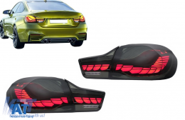 Stopuri OLED compatibil cu BMW Seria 4 F32 F33 F36 M4 F82 F83 (2013-03.2019) Rosu Fumuriu cu Semnal Dinamic Secvential-image-6090089