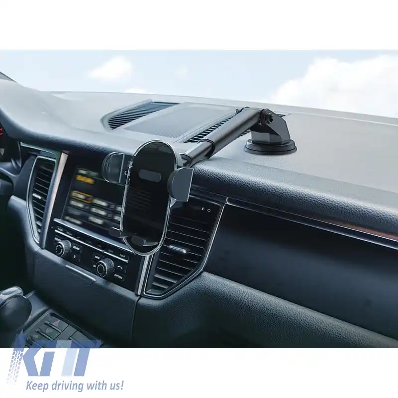 Suport mobil potrivit pentru tabloul de bord și pentru ventilațiile auto, cu braț și cârlige ajustabile pentru accesorii mobile, negru, 1 bucată.-image-6315294