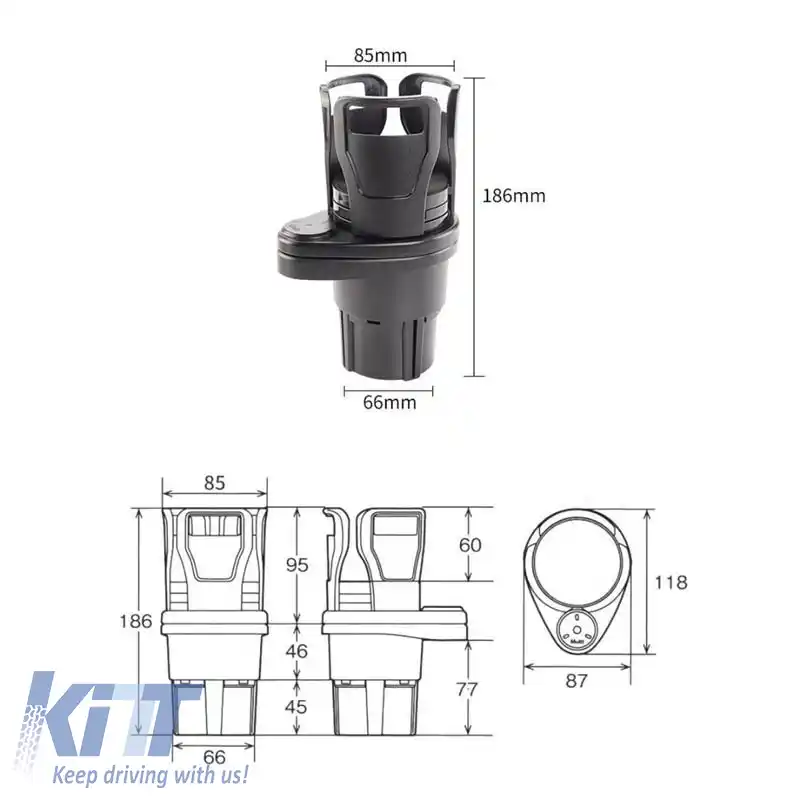 Suport pentru băuturi 2 în 1 Extensor pentru montare duală a paharelor Organizator Bază ajustabilă rotativă 360° Carbon-image-6296986