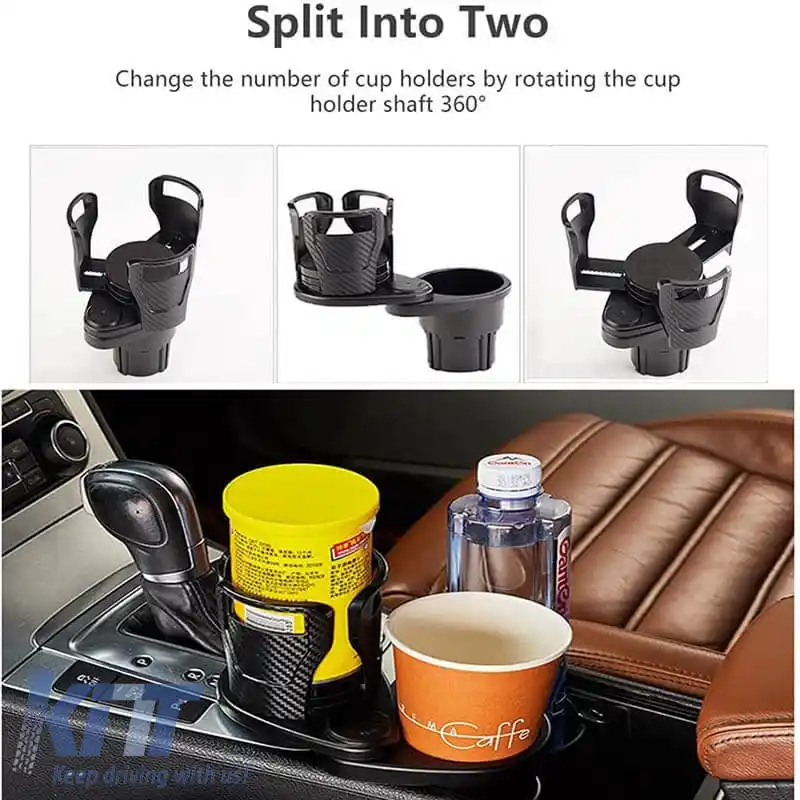 Suport pentru băuturi 2 în 1 Extensor pentru montare duală a paharelor Organizator Bază ajustabilă rotativă 360° Carbon-image-6296990