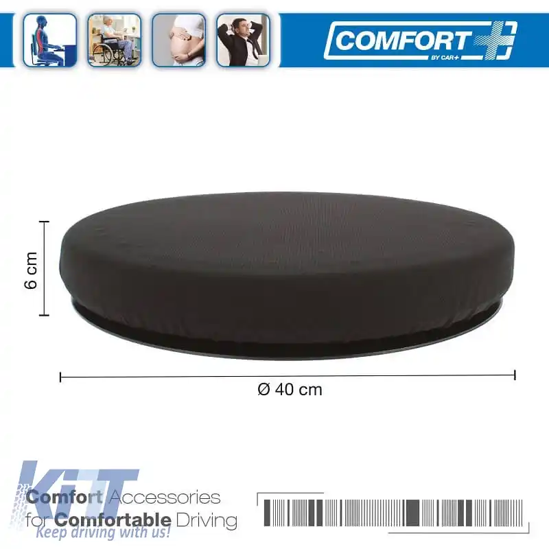 Suport pentru șezut Anatomic / Perna ortopedică din spumă cu memorie și gel Rotativ RK19009 40x6cm Negru 1 buc-image-6294752