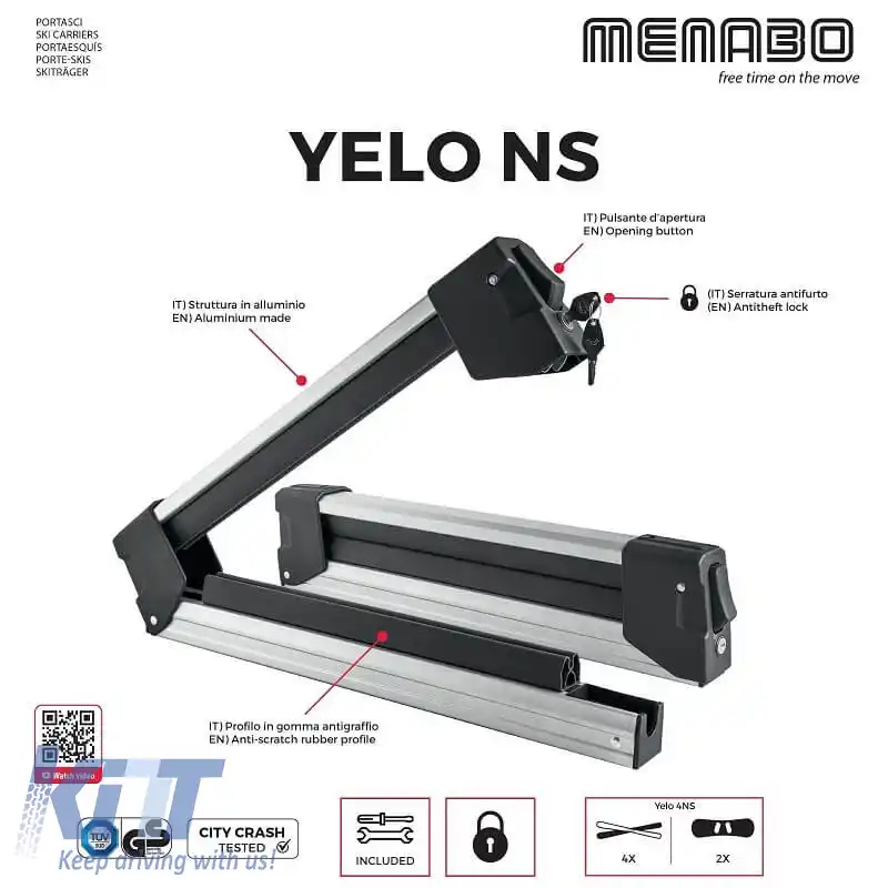 Suporturi de acoperiș pentru schi / snowboard din aluminiu Menabo Yelo 4 (4 perechi de schi sau 2 snowboards) 2 buc.-image-6307060