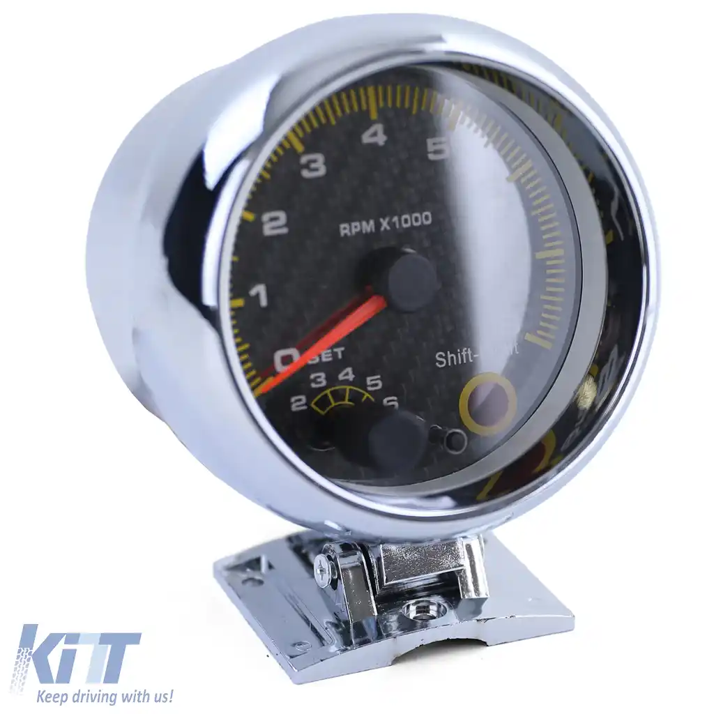 Tachometru de 3,5 inch Performance cromat cu lumina de schimbare și cadran din carbon-image-6194253