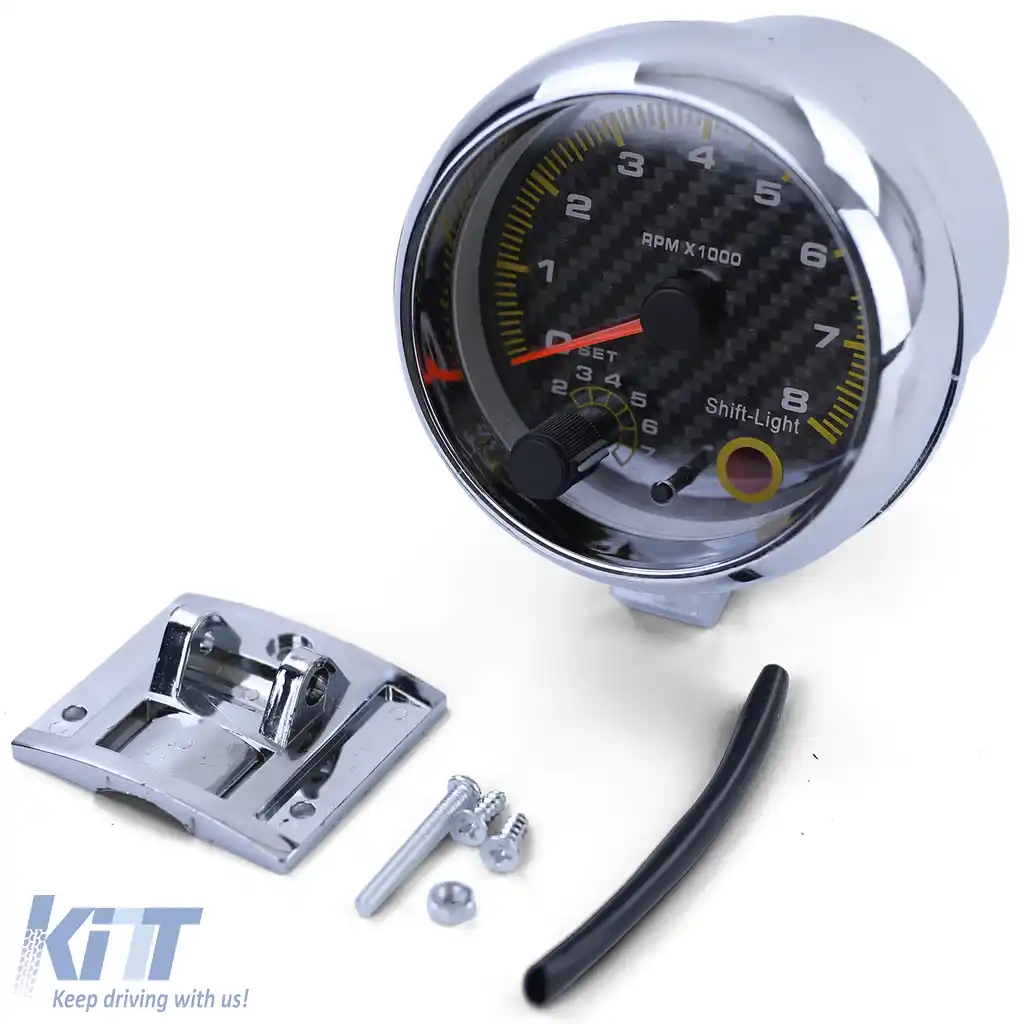 Tachometru de 3,5 inch Performance cromat cu lumina de schimbare și cadran din carbon-image-6194260