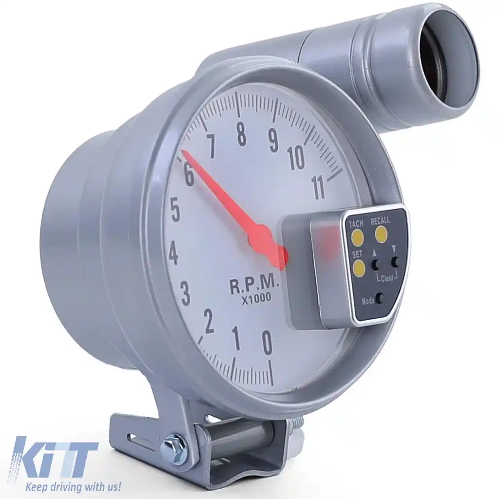 Tachometru de performanță de 5 inch, argintiu mat, cu lumină de schimbare și suport-image-6190338