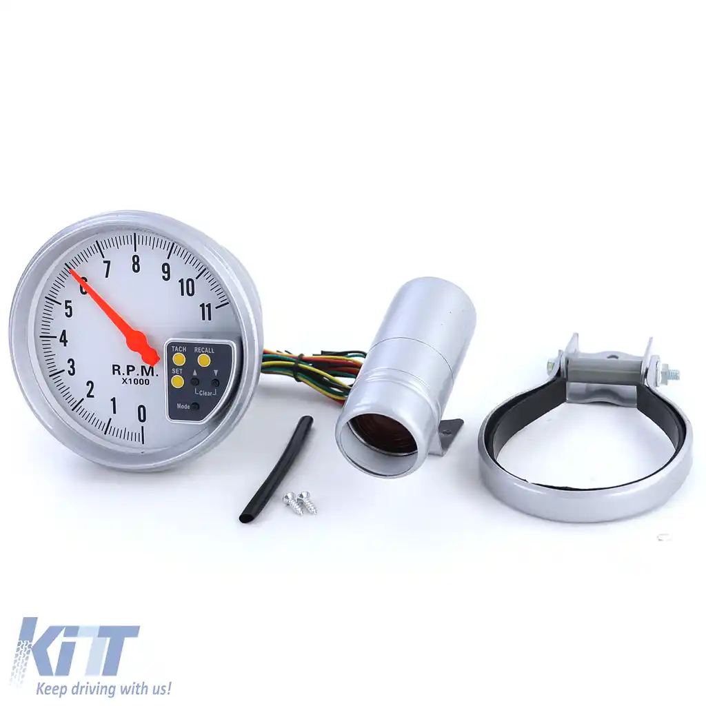Tachometru de performanță de 5 inch, argintiu mat, cu lumină de schimbare și suport-image-6190339