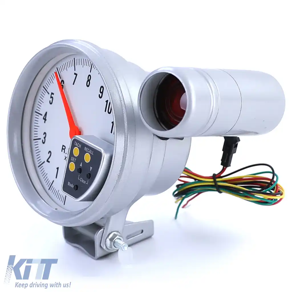 Tachometru de performanță de 5 inch, argintiu mat, cu lumină de schimbare și suport-image-6190340