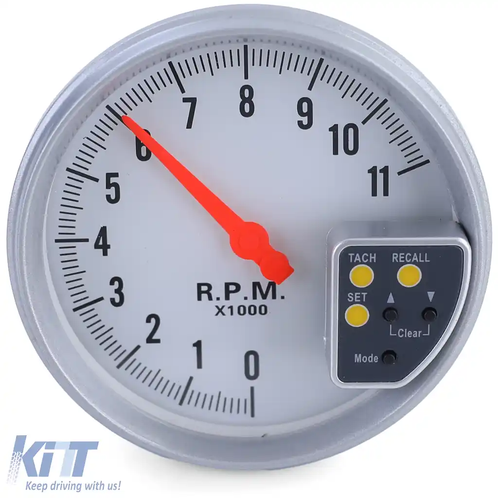 Tachometru de performanță de 5 inch, argintiu mat, cu lumină de schimbare și suport-image-6190342