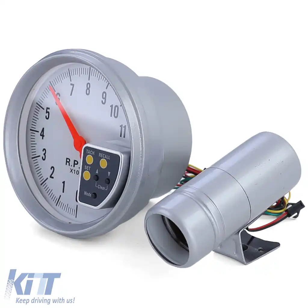 Tachometru de performanță de 5 inch, argintiu mat, cu lumină de schimbare și suport-image-6190343