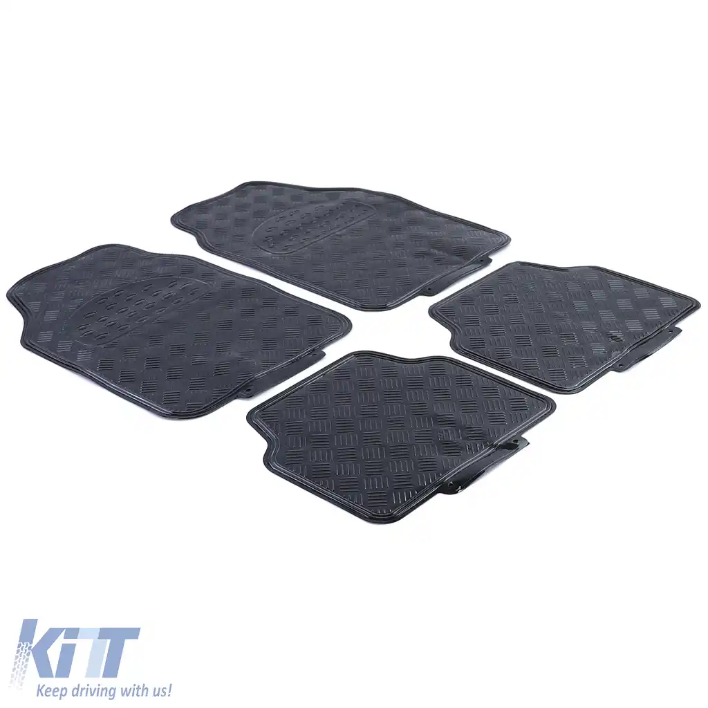 Tapițerie din cauciuc pentru mașină, universală, cu aspect de tablă de aluminiu în carouri, set de 4 piese, crom negru-image-6199419