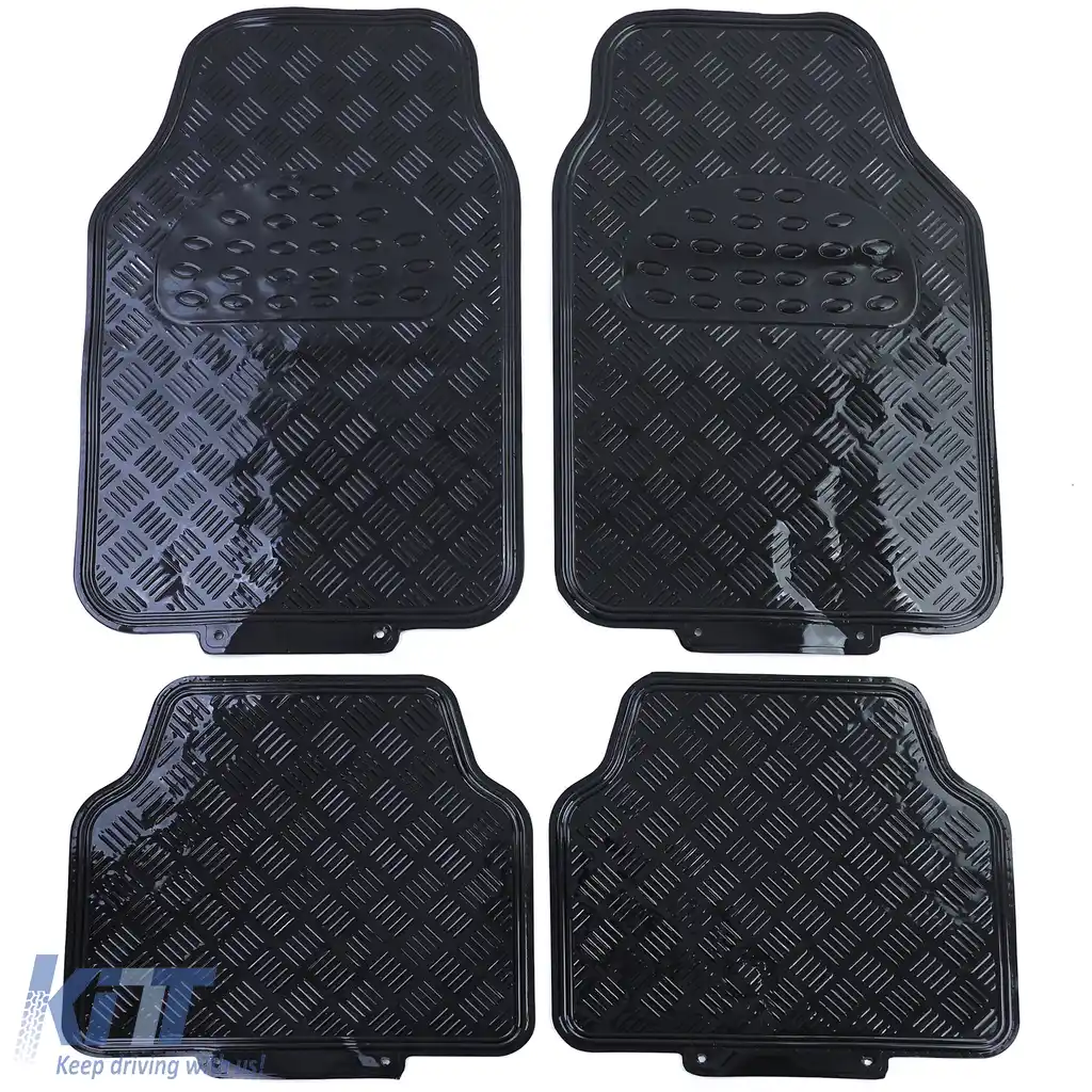 Tapițerie din cauciuc pentru mașină, universală, cu aspect de tablă de aluminiu în carouri, set de 4 piese, crom negru-image-6199420