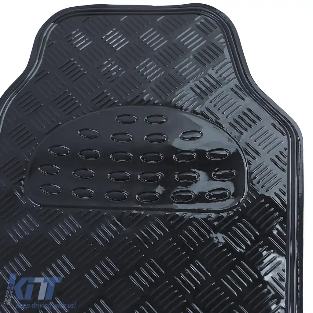 Tapițerie din cauciuc pentru mașină, universală, cu aspect de tablă de aluminiu în carouri, set de 4 piese, crom negru-image-6199422