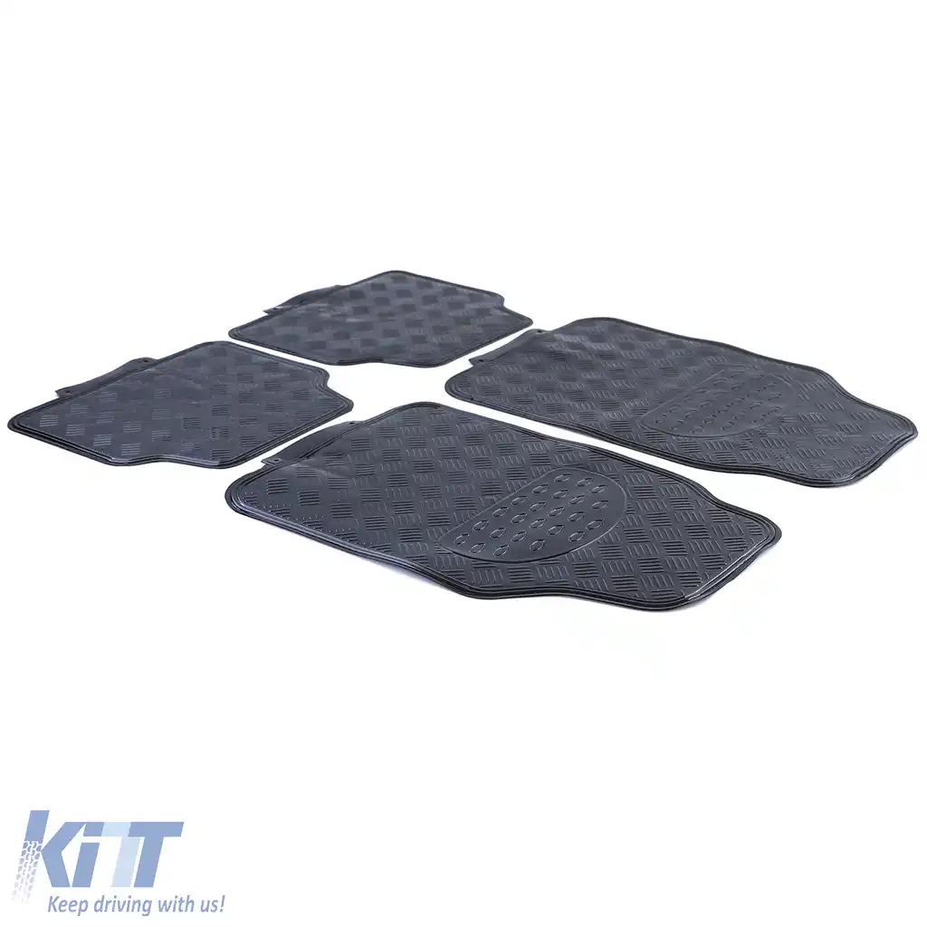 Tapițerie din cauciuc pentru mașină, universală, cu aspect de tablă de aluminiu în carouri, set de 4 piese, crom negru-image-6199423