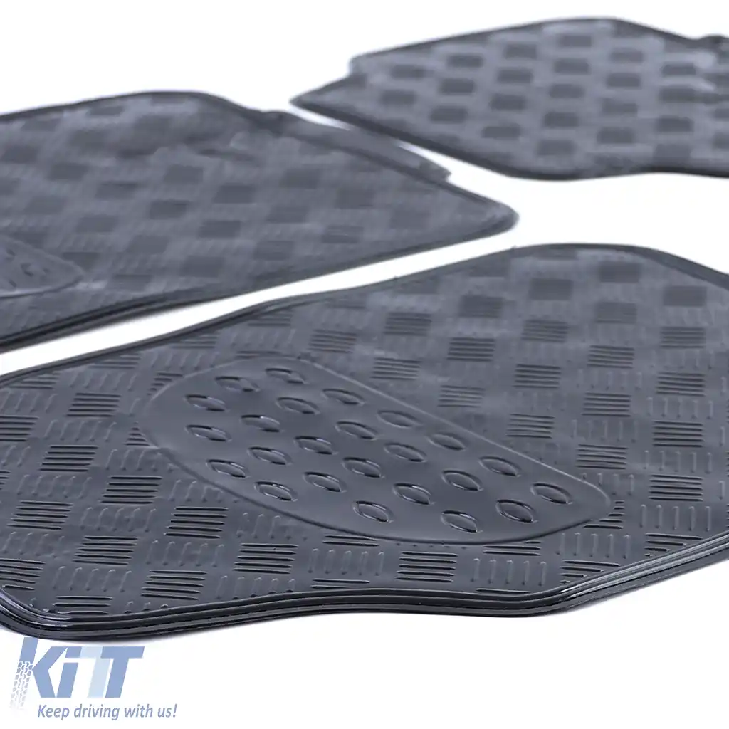 Tapițerie din cauciuc pentru mașină, universală, cu aspect de tablă de aluminiu în carouri, set de 4 piese, crom negru-image-6199424