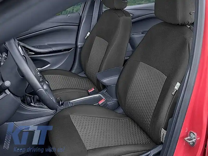 Tapițerie Kegel potrivită pentru scaunele din față + din spate ale Skoda Yeti 2013-2017, neagră cu model