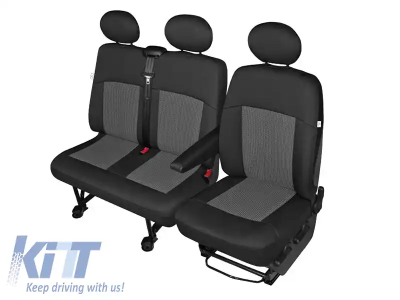 Tapițerie Kegel potrivită pentru scaunele Fiat Ducato, Citroen Jumper, Peugeot Boxer pentru scaun singular + dublu, neagră cu gri