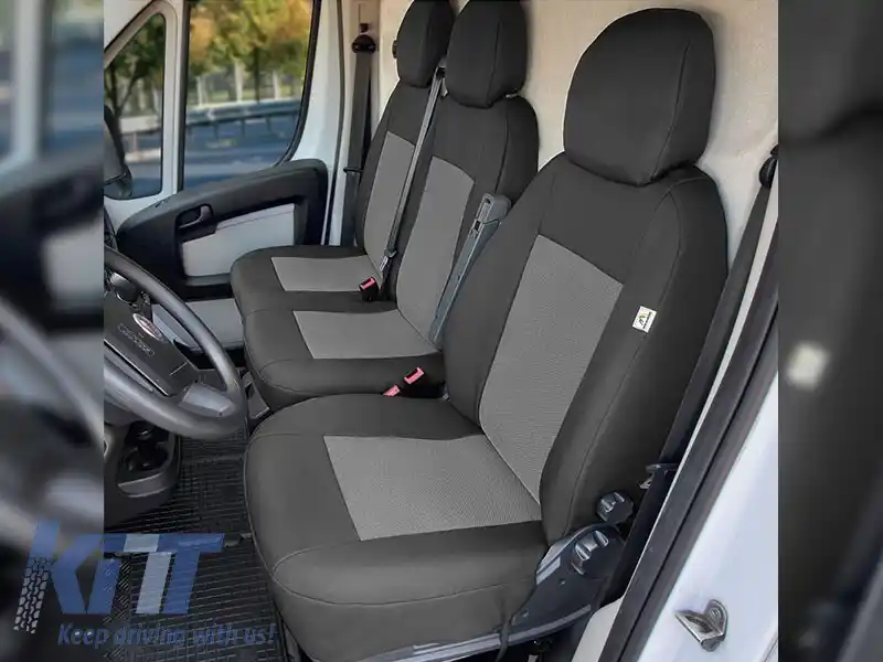 Tapițerie Kegel potrivită pentru scaunele Fiat Ducato, Citroen Jumper, Peugeot Boxer pentru scaun singular + dublu, neagră cu gri-image-6212288