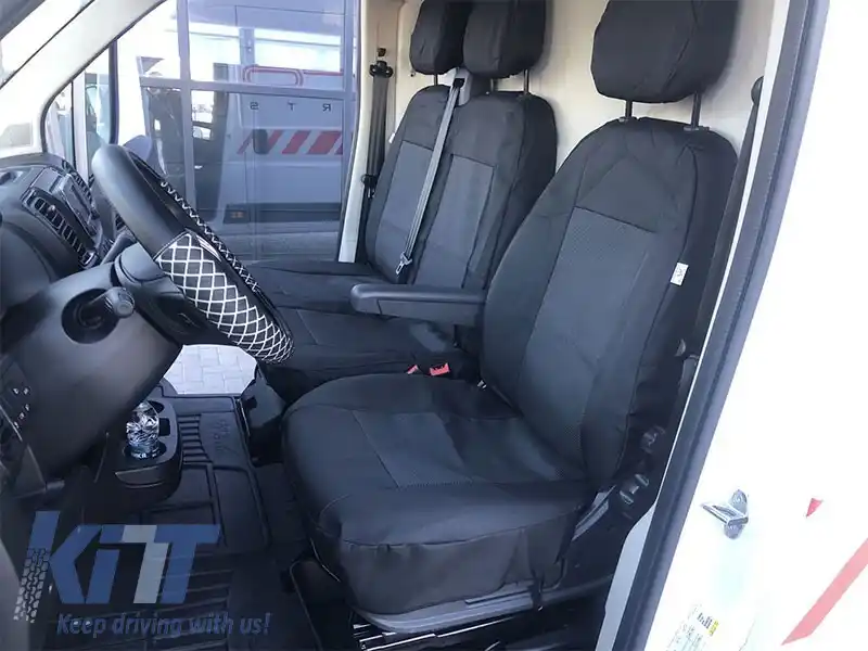 Tapițerie Kegel potrivită pentru scaunele Fiat Ducato, Citroen Jumper, Peugeot Boxer pentru scaun singular + dublu, neagră cu gri-image-6212292