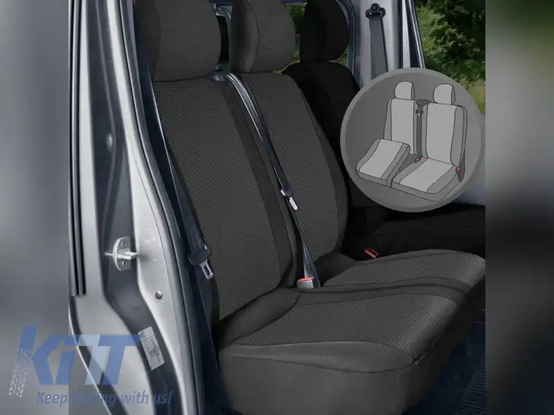 Tapițerie Kegel Tailor Made potrivită pentru scaun dublu pe Renault Trafic, Opel Vivaro, Fiat Talento, Nissan NV300 după 2014, neagră cu gri