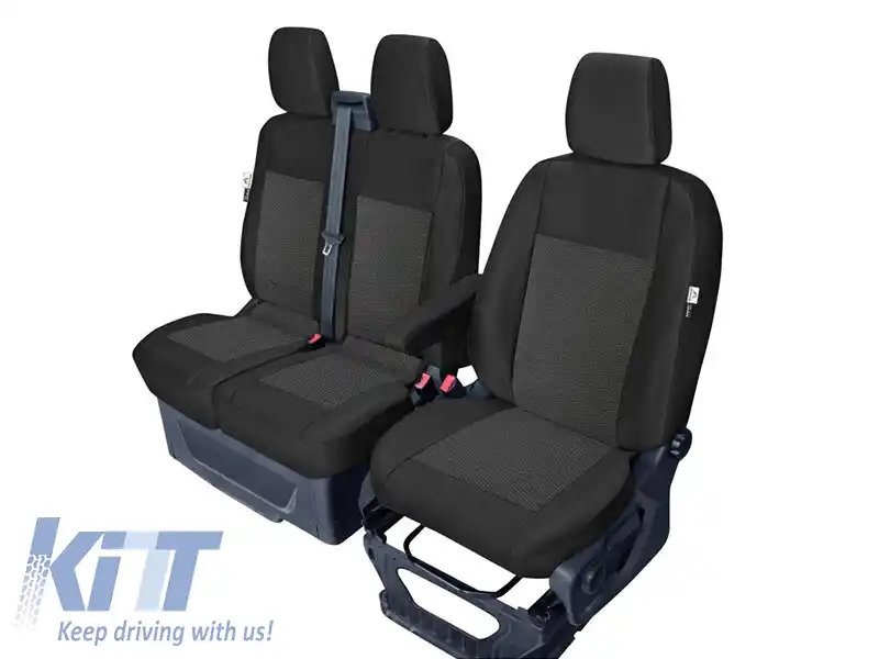 Tapițerie Kegel Tailor Made potrivită pentru scaunele simple + duble pe Ford Transit Custom 2012-2023, negre cu model