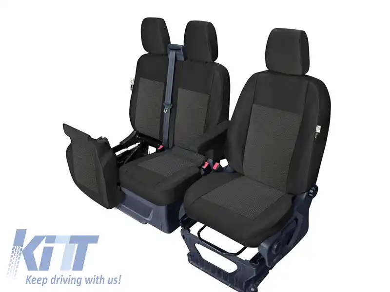 Tapițerie Kegel Tailor Made potrivită pentru scaunele simple + duble pe Ford Transit Custom 2012-2023, negre cu model-image-6130236