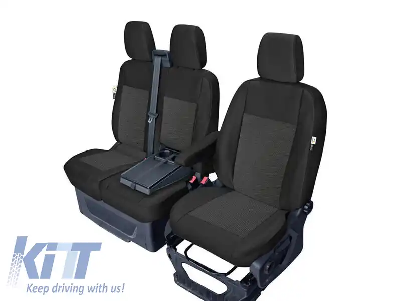 Tapițerie Kegel Tailor Made potrivită pentru scaunele simple + duble pe Ford Transit Custom 2012-2023, negre cu model-image-6130238