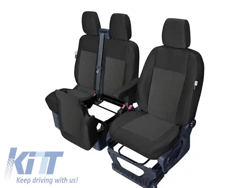 Tapițerie Kegel Tailor Made potrivită pentru scaunele simple + duble pe Ford Transit Custom 2012-2023, negre cu model-image-6130239