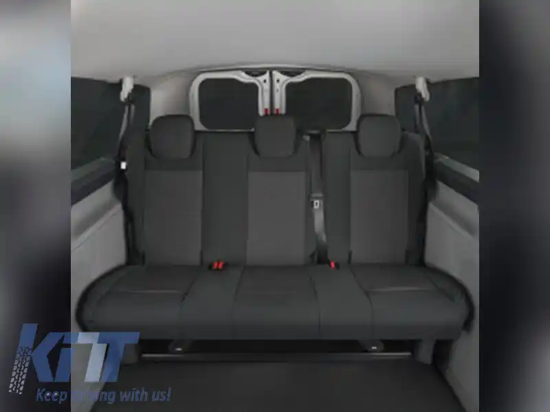 Tapițerie Kegel Tailor Made potrivită pentru rândul trei de scaune 1+1+1 fără diviziune pentru Ford Transit Custom, Volkswagen T7 după 2024, neagră cu gri