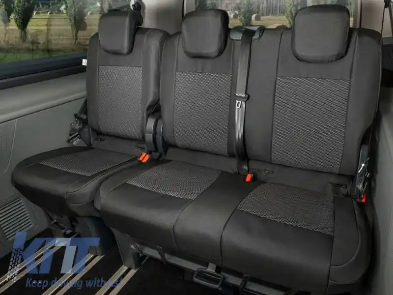 Tapițerie Kegel Tailor Made potrivită pentru scaunele din a treia linie 1+2 ale Ford Tourneo Custom, Volkswagen T7 după 2024, neagră cu gri-image-6212380
