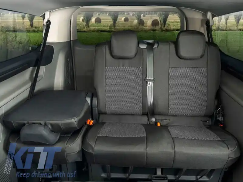 Tapițerie Kegel Tailor Made potrivită pentru scaunele din a treia linie 1+2 ale Ford Tourneo Custom, Volkswagen T7 după 2024, neagră cu gri-image-6212381