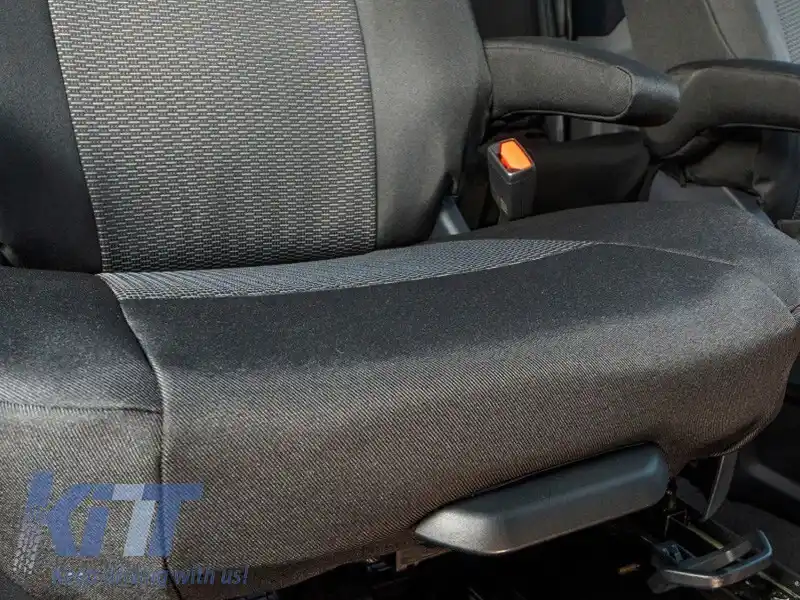 Tapițerie Kegel Tailor Made potrivită pentru scaunele din a treia linie 1+2 ale Ford Tourneo Custom, Volkswagen T7 după 2024, neagră cu gri-image-6212382