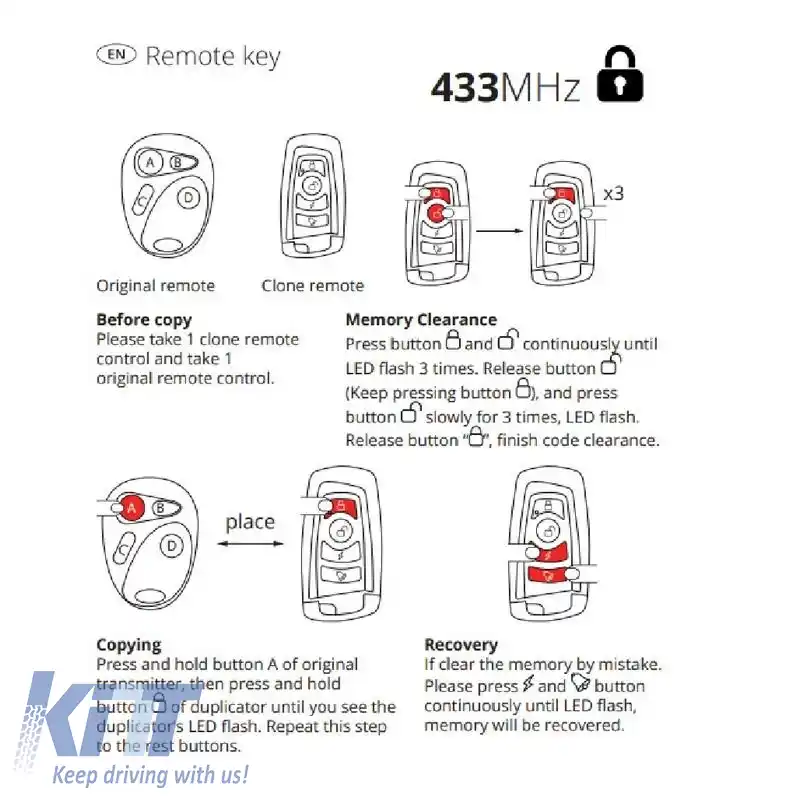 Telecomandă universală potrivită pentru 4 butoane 433MHz Amio 03143-image-6311883