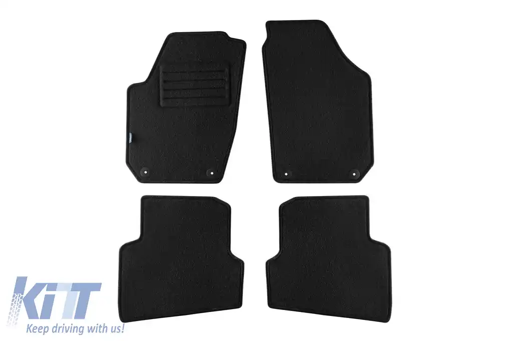 Tălpi de covor cu două straturi, potrivite pentru Skoda Fabia 2007-2014, din țesătură Rex, set de 4 bucăți, negru