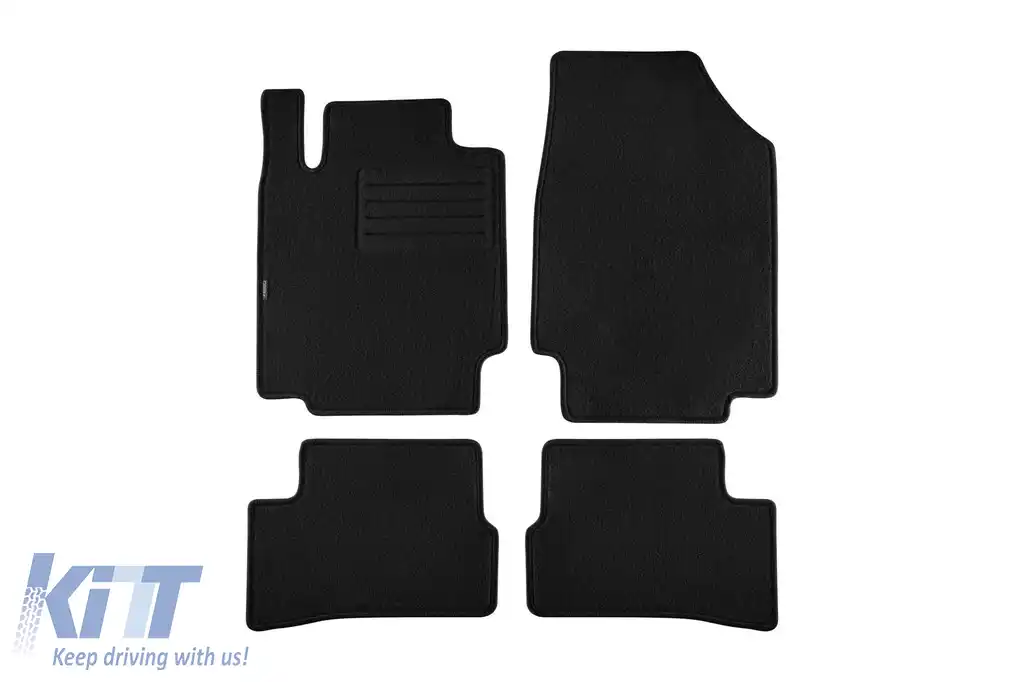 Tălpi de mochetă cu două straturi, potrivite pentru Nissan Micra 2003-2010, 5 uși, set de 4 bucăți, negre, de la Petex, țesătură Rex.