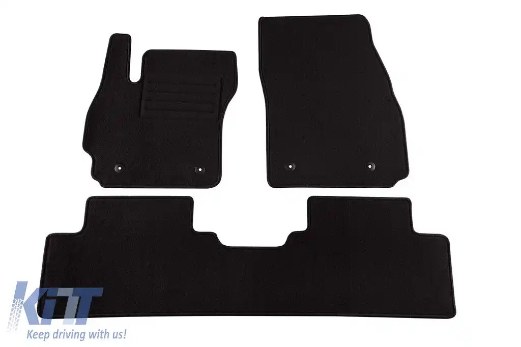 Tălpi de mochetă cu două straturi, potrivite pentru Mazda 5 2010-2018, 5-7 locuri, set de 3 bucăți, negre, de la Petex, țesătură Rex.