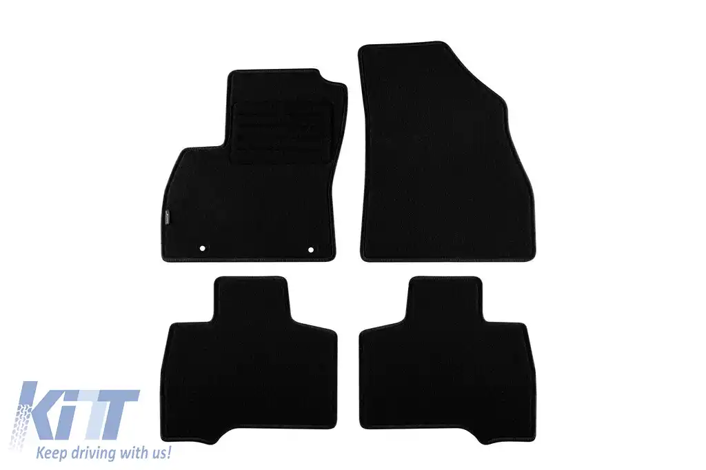 Tălpi de mochetă cu două straturi, potrivite pentru Peugeot Bipper Tepee după 2009, 5 locuri, set de 4 bucăți, negre