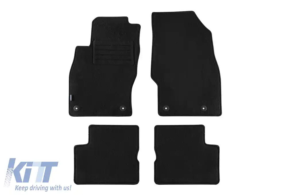 Tălpi de mochetă cu două straturi, potrivite pentru Opel Corsa D 2006-2014, din țesătură Rex, set de 4 bucăți, negre