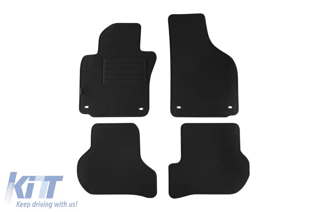 Tălpi de mochetă cu două straturi, potrivite pentru VW Golf V 2003-2008, Jetta 2005-2007, din material Rex cu deschideri ovale, set de 4 bucăți, negre.