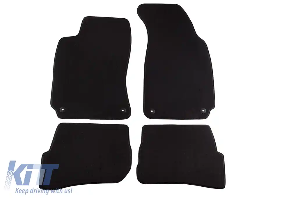 Tălpi de podea textile cu trei straturi din material Petex Style potrivite pentru VW Passat 2001-2005 cu găuri rotunde, set de 4 bucăți, negru