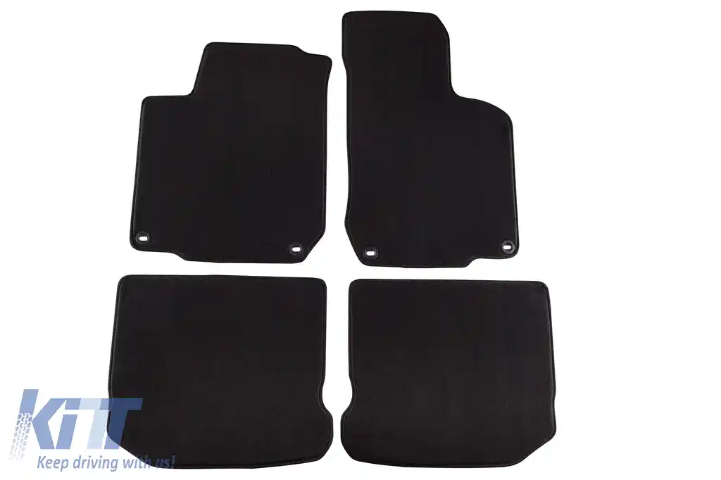 Tălpi de podea textile cu trei straturi din material Petex Style, potrivite pentru VW Golf IV 1998-2003, Beetle 1998-2011, Bora 1998-2005, cu găuri ovale, set de 4 bucăți, negru