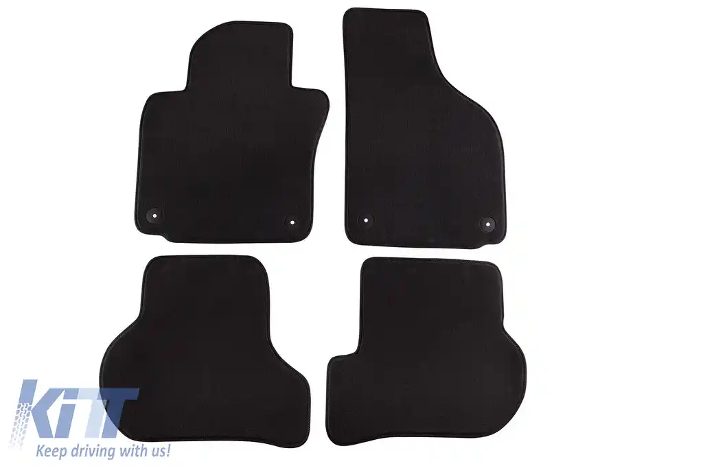 Tălpi de podea textile cu trei straturi, potrivite pentru VW Golf V 2003-2008, Golf VI 2008-2012, Scirocco 2008-2017, Jetta 2007-2010 cu găuri rotunde, set de 4 bucăți, negru