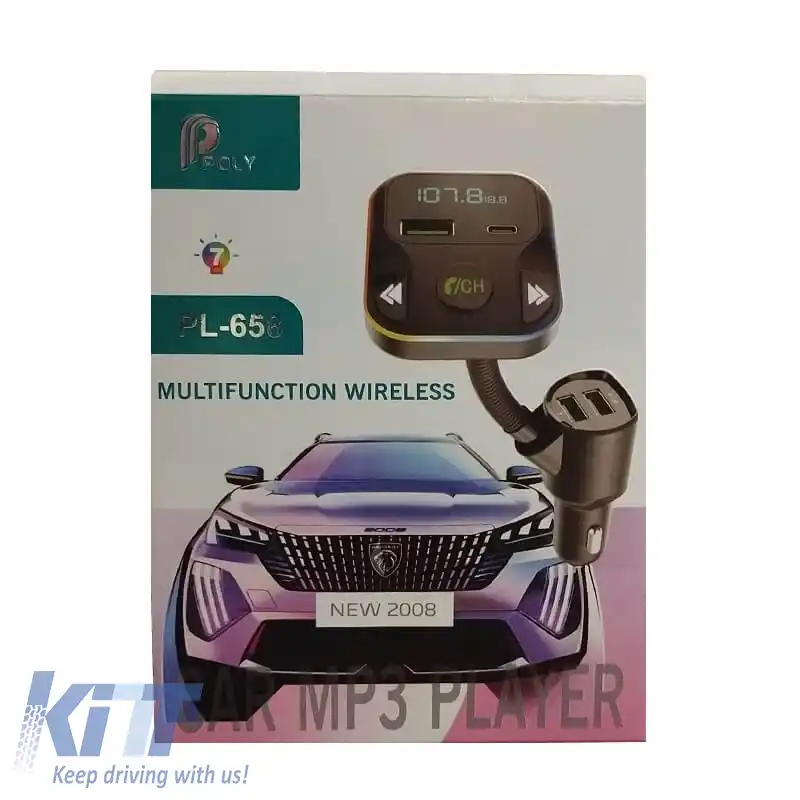 Transmițător FM potrivit pentru Bluetooth, Încărcător cu 2 USB, Monitor LCD PL-658 Negru 1 Bucată-image-6312987
